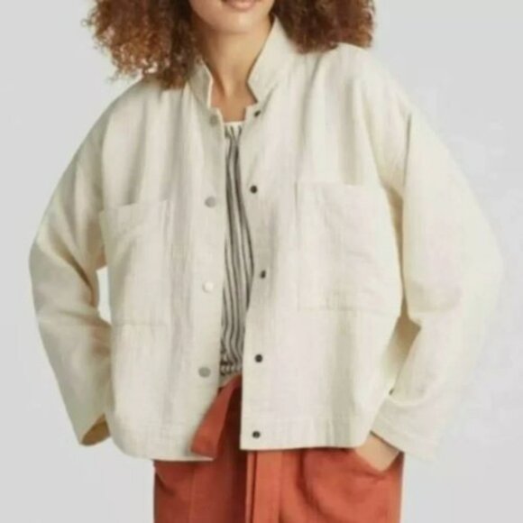 Eileen Fisher Jackets & Blazers - Eileen Fisher Ivory Oversized Jacket Snap-Front Organic Cotton Relaxed - L/XL
